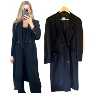 Vintage Louis Feraud Double Breasted Lightweight Wool Black Trench Coat Jacket